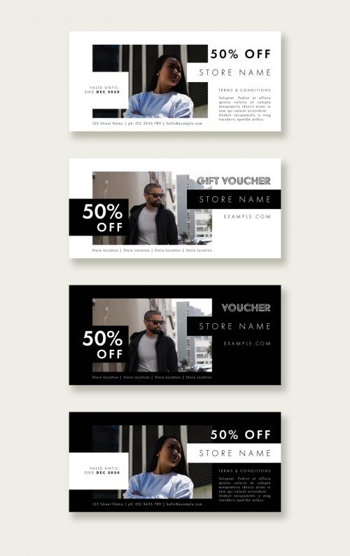 Black and White Gift Voucher Layout Set - 320645622