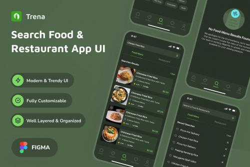 Trena - Search Food & Restaurant Dark Mode App UI Trena - Search Food & Restaurant Dark Mode App UI