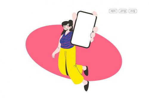 Female Character Showing Mobile Phone Screen