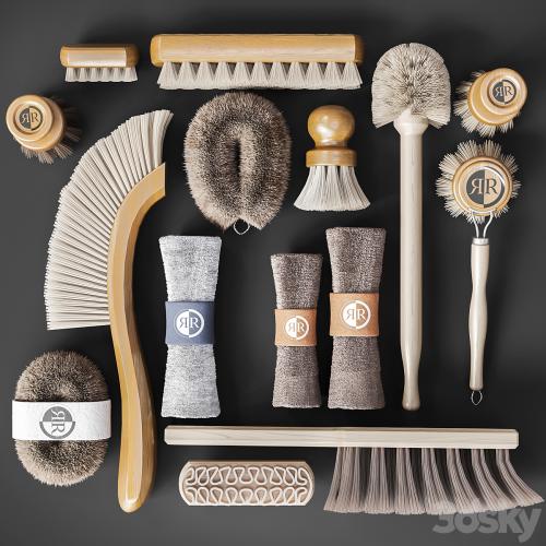 A set of towels and brushes for the bathroom