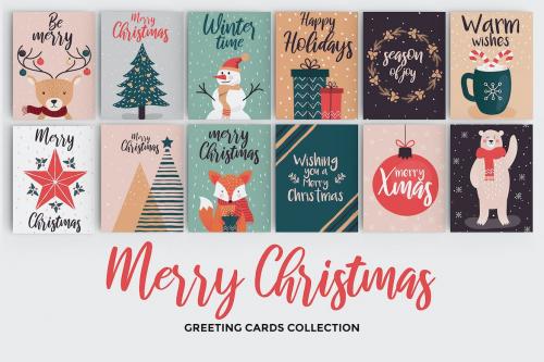 Set of flat modern hand drawn Christmas cards Set of flat modern hand drawn Christmas cards