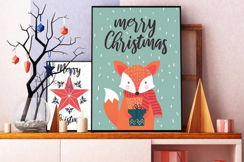 Set of flat modern hand drawn Christmas cards Set of flat modern hand drawn Christmas cards
