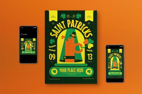 Green Hand Drawn Saint Patrick Flyer Set