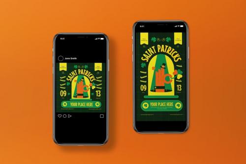 Green Hand Drawn Saint Patrick Flyer Set