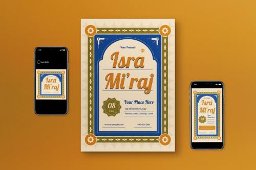 Cream Flat Design Isra Mi'raj Flyer Set