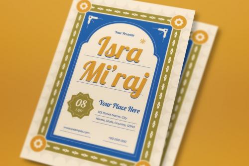 Cream Flat Design Isra Mi'raj Flyer Set