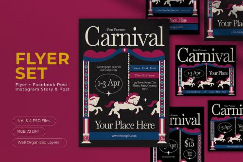 Black Flat Design Carnival Flyer Set Black Flat Design Carnival Flyer Set