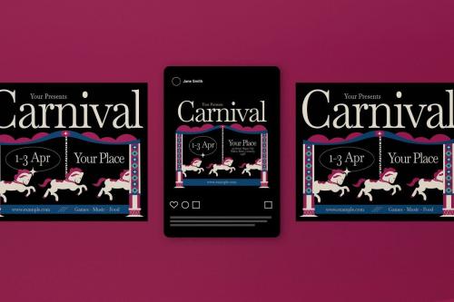 Black Flat Design Carnival Flyer Set Black Flat Design Carnival Flyer Set