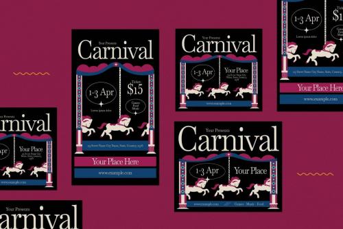 Black Flat Design Carnival Flyer Set Black Flat Design Carnival Flyer Set