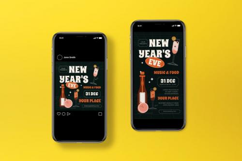 Black Art Deco New Year Eve Flyer Set Black Art Deco New Year Eve Flyer Set