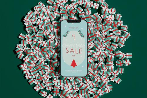 Smartphone on Gift Boxes Mockup Smartphone on Gift Boxes Mockup