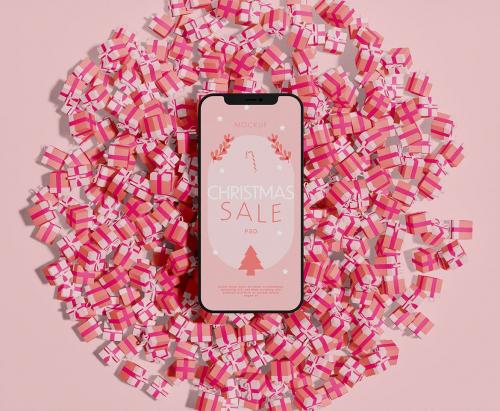 Smartphone on Gift Boxes Mockup Smartphone on Gift Boxes Mockup