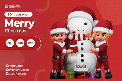 3D Character Christmas Couple Illustration 3D Character Christmas Couple Illustration