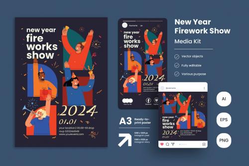 New Year Party Countdown Fireworks Poster