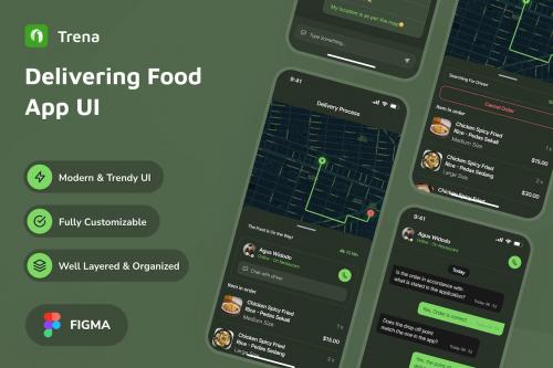 Trena - Delivering Food Dark Mode App UI Trena - Delivering Food Dark Mode App UI