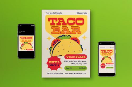 Cream Vintage Taco Bar Flyer Set