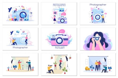 Deeezy - 30 Photography Studio with Camera Flat Design