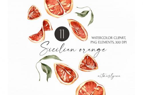 Watercolor Sicilian orange Clipart