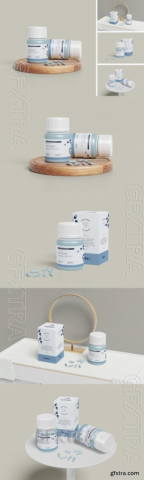 Supplement Pills Bottle Packaging Mockup Set RW2HC2E