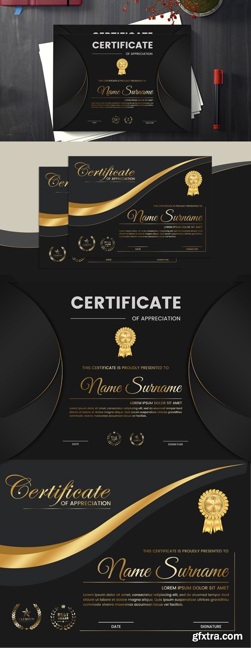 Luxury Gold & Black Certificates PSD Design Templates