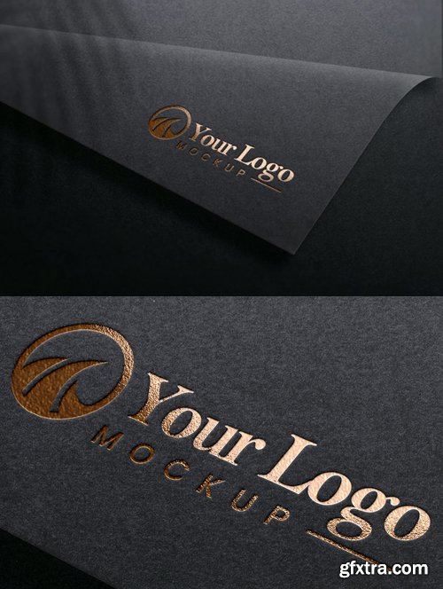 Luxury Gold Logo PSD Mockup on Black Paper Texture
