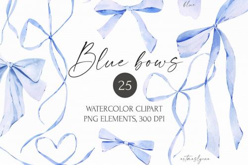 Watercolor Blue bows clipart. Baby shower images