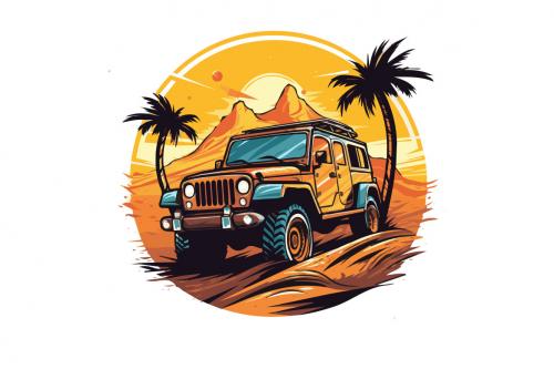 Deeezy - Off-road vehicle in the desert with palm trees Deeezy - Off-road vehicle in the desert with palm trees