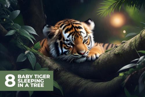 Deeezy - 8 Baby Tiger Sleeping in Tree Stock Images