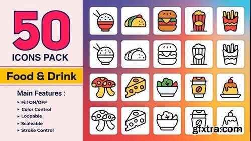 Videohive Dual Icons Pack - Food & Drink Icons 49882488