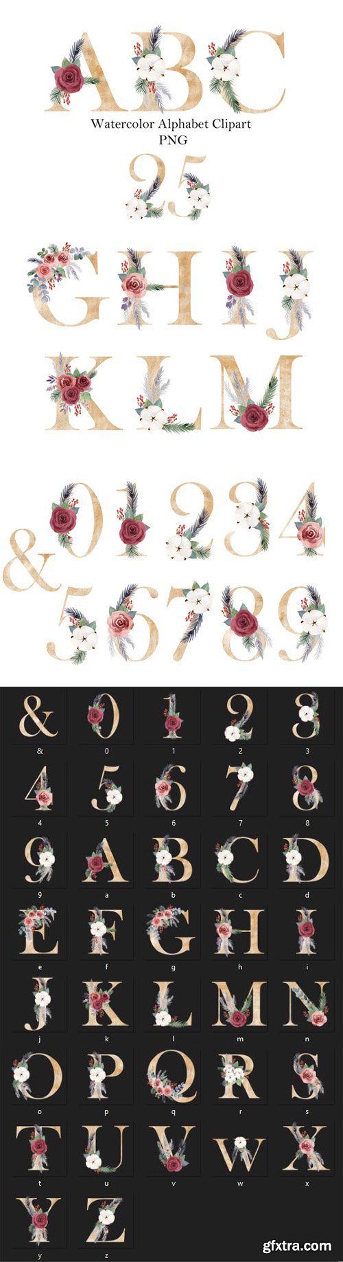 Watercolor Gold Alphabet Clipart