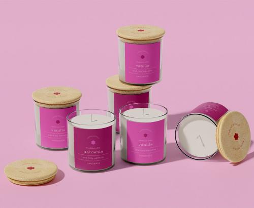 Candles with Wooden Lid Mockup Candles with Wooden Lid Mockup