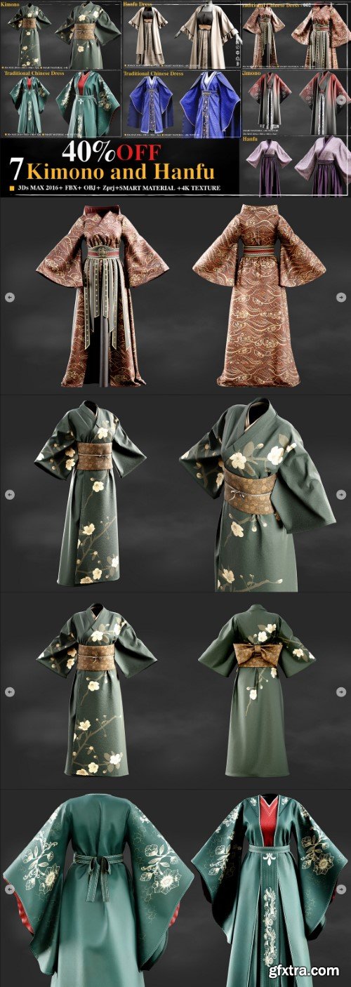 7 Kimono and Hanfu dress /Marvelous Designer / 4k