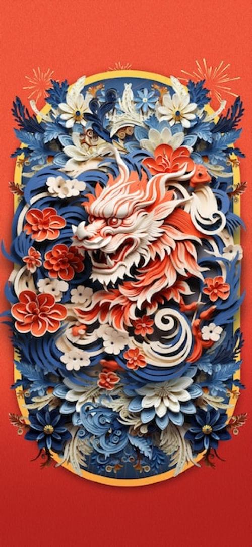 Background Of Paper Cuttings In The Year Of The Dragon