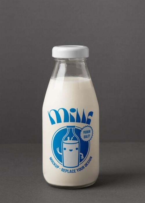 Glass Bottle Mockup With Milk Inside Glass Bottle Mockup With Milk Inside