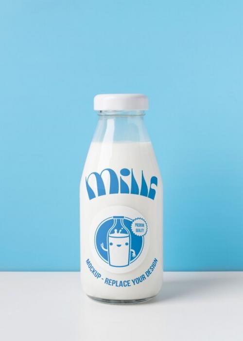 Glass Bottle Mockup With Milk Inside Glass Bottle Mockup With Milk Inside
