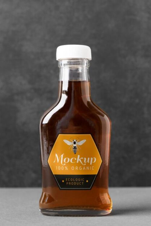 Glass Bottle Mockup With Honey Inside
