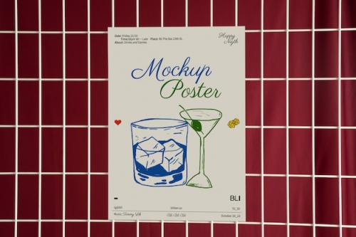 Poster Mockup On A Grid Fence Poster Mockup On A Grid Fence