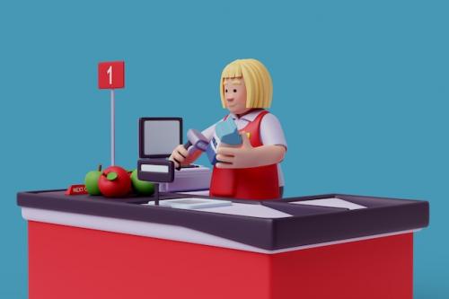 3d Illustration Of Female Character At Grocery Store 3d Illustration Of Female Character At Grocery Store