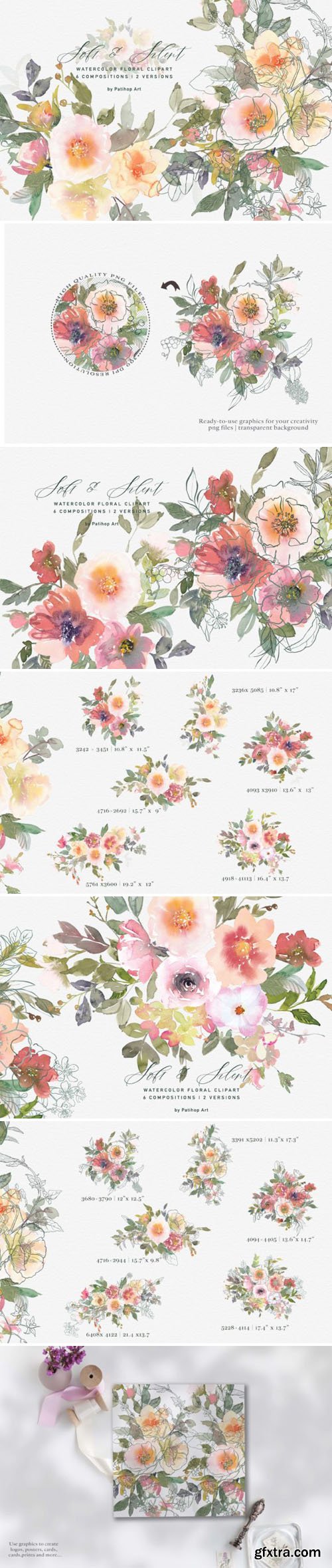 Soft Watercolor Loose Flowers - Clipart Bundle