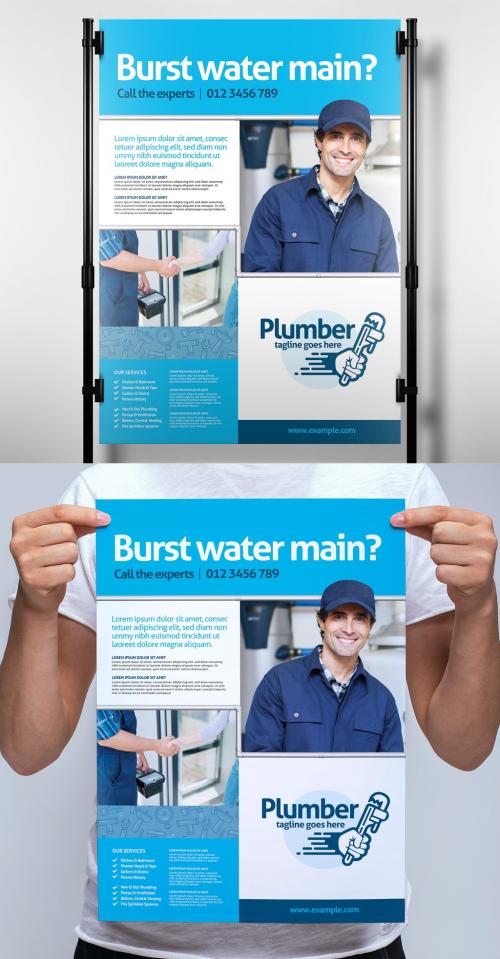 Plumbing Service Poster Banner Layout with Pipe Illustrations - 338509006