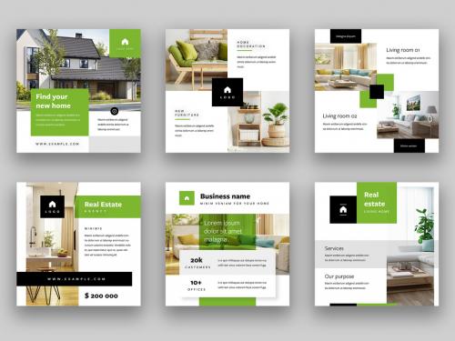 Clean Social Media Layout Set with Light Green Accents - 341723200