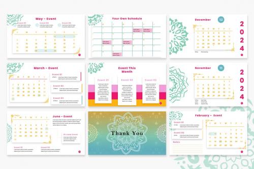 Mandala Calendar 2024 Powerpoint Template