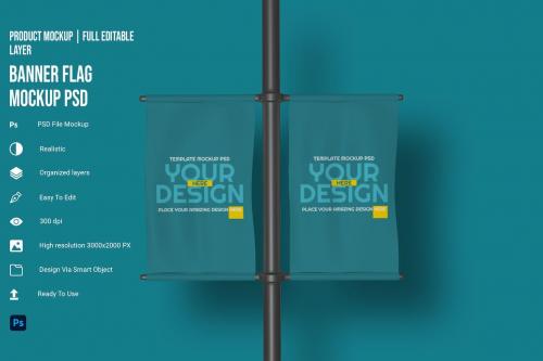 Banner Flag PSD Mockup Banner Flag PSD Mockup