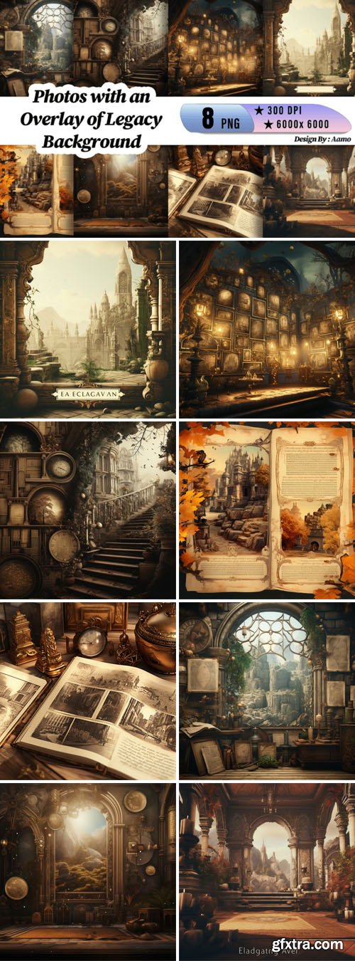 8 Photos with an Overlay of Legacy Backgrounds Pack