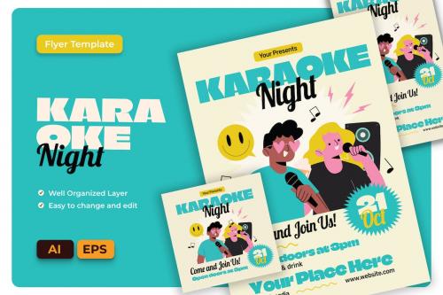 Karaoke Night Flyer AI & EPS Template