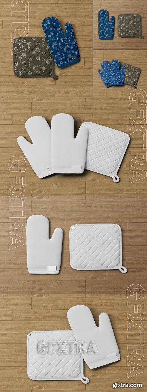 Realistic Oven Mitt and Pot Holder Mockup Set U9MP2XE
