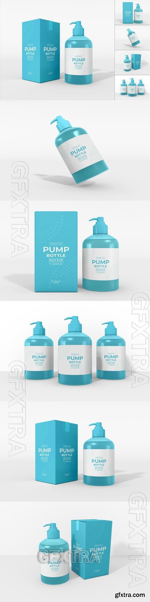 Cosmetic Pump Bottle with Box Packaging Mockup Set 9LQ74TA