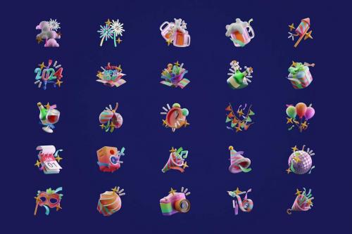 3D New Year Icon Set