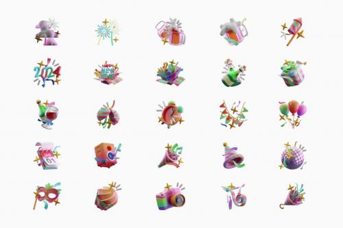 3D New Year Icon Set