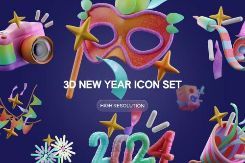 3D New Year Icon Set